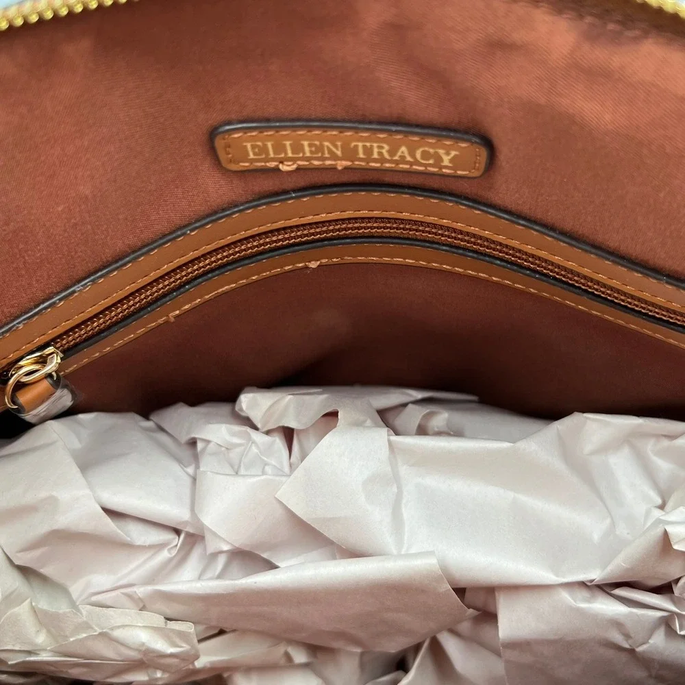 Ellen Tracy Nova Dome Satchel Womens OS Cognac NWT ETH1087 Faux Leather Bag